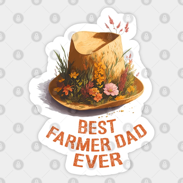 Best Farmer Dad Ever Vintage Floral Straw Hat For Fathers Day Sticker by ZAZIZU